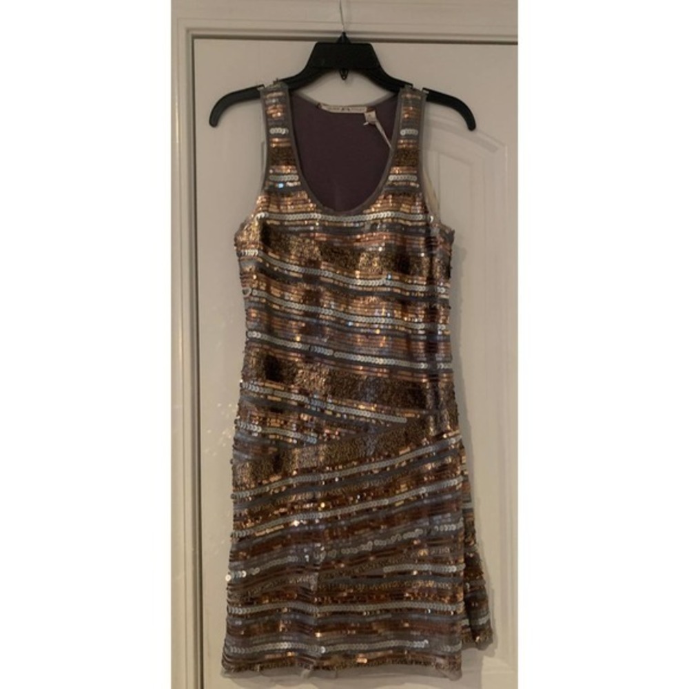 New Chelsea &‎ Violet Sequined tank dress Rose et Gris Sz Small holiday cocktail